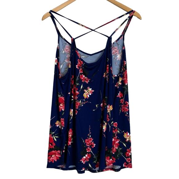 Papermoon Basima Back Detail Knit V-Neck Navy Floral Flowy Top  NEW Size 2X - Picture 4 of 8